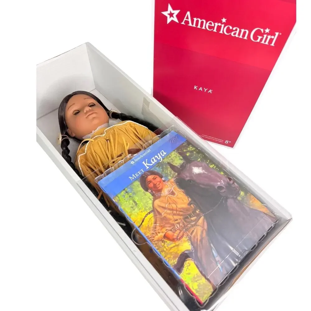 New American Girl Kaya Doll Meet Outfit Moccasins Hair Ties Book Box Wrist Tag